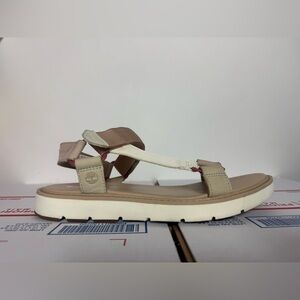 Timberland Bailey Park Fabric/ Leather Strap Tan and Cream Women's Sandals